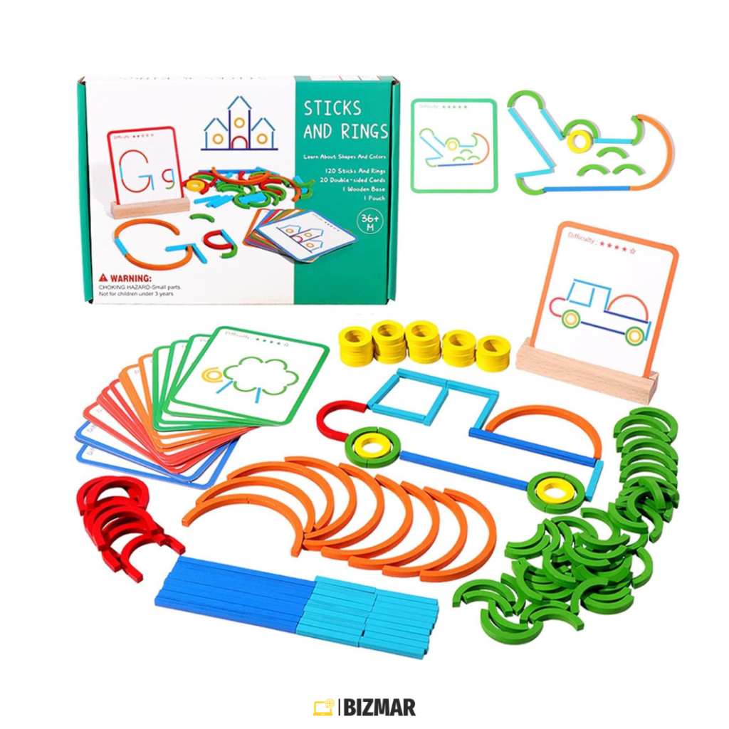 Kolorowa układanka drewniana Montessori dla dzieci – widok ogólny.